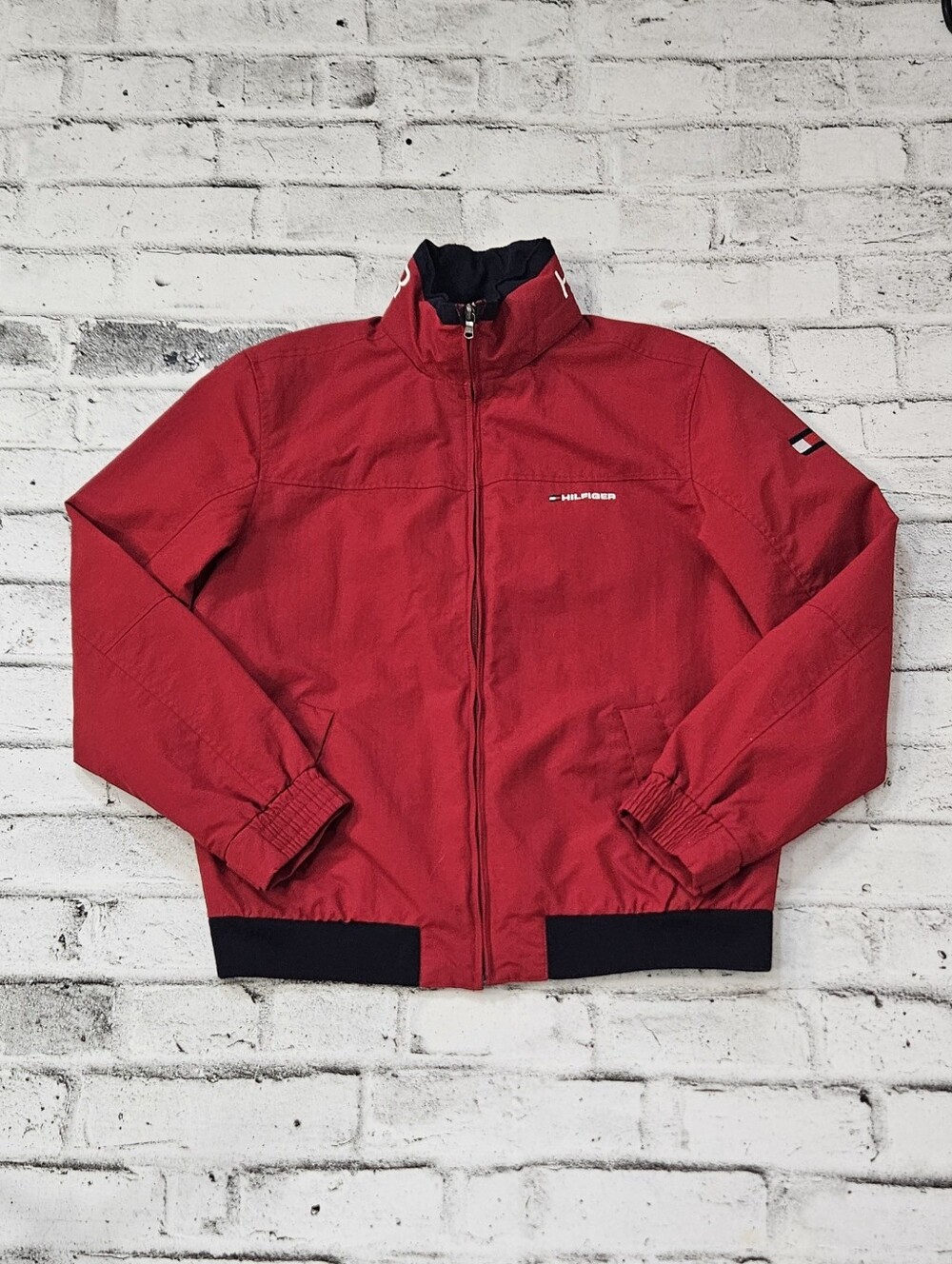 Tommy Hilfiger Mens Red Logo Collar Full Zip Windbreaker Jacket Size M